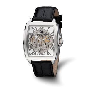 Charles Hubert Mens Blk Strap Stnlss Stl Skeleton Dial Automatic Watch